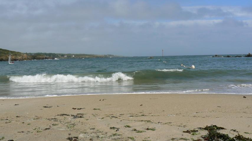 Petite vague déferlant sur une plage.